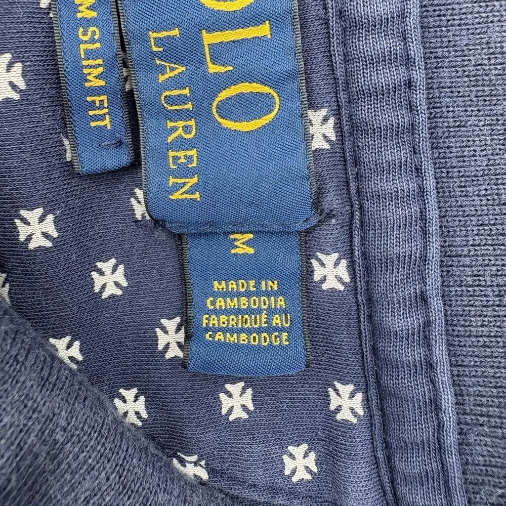 Polo Ralph Lauren Men's Custom Slim Fit Navy Polo Shirt White Cross Print Size M